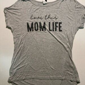 Lovely Souls Women Large Gray High Low 'Love This‎ Mom Life' Short Sleeve (I)